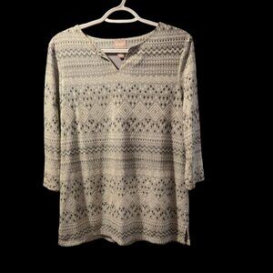 LNGU Chico's Top Small Silver 3/4 sleeve Metallic shimmer tunic shirt popover